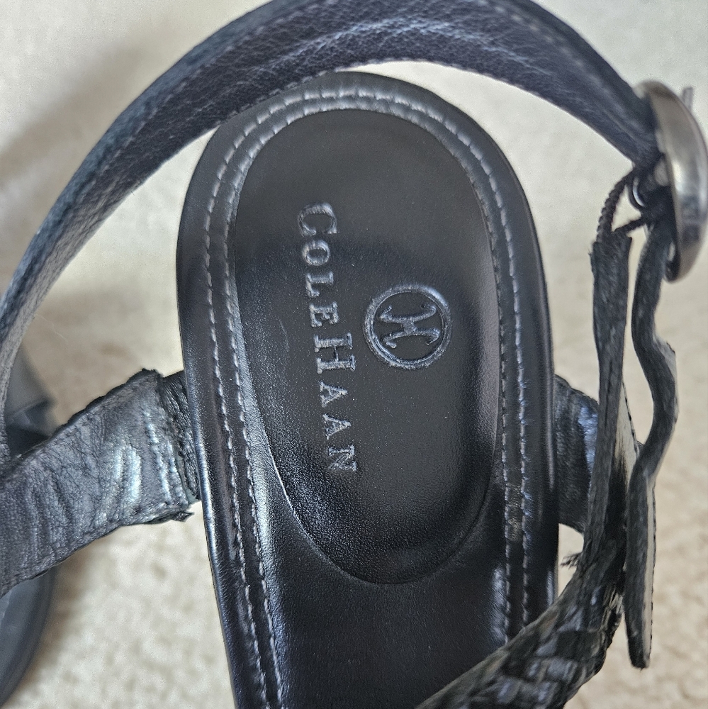 Vintage Cole Haan Strappy High Heel Ankle Strap Black Braided Leather Womens 7 - Picture 2 of 10
